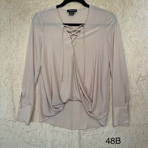 Trouve Long Sleeve Tie‎ / Lace-Up Neckline Blouse Beige Sz XS